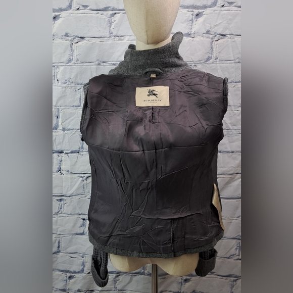 Burberry Women's Pea Coat Jacket Wool Chunky Knit Sleeves Gray Vintage Y2K 4 US - Picture 12 of 16